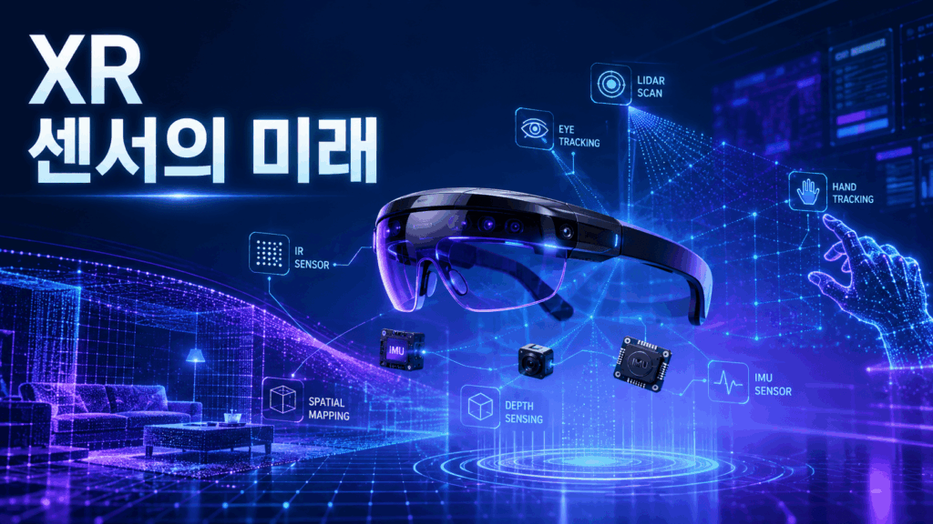 미래형 XR 스마트 글래스와 다양한 센서 기술이 공간을 인식하는 모습을 표현한 대표 이미지.